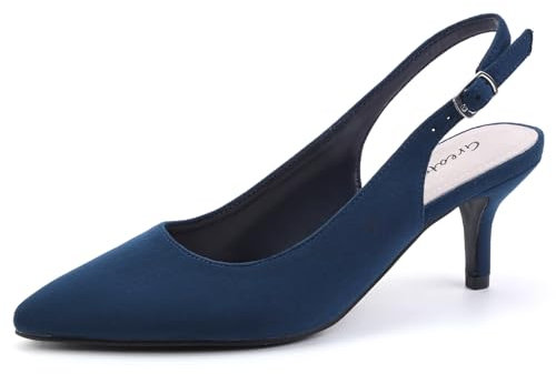 Greatonu Women's Slingback Kitten Heel Pointed Toe Dress Pumps Shoes Blue