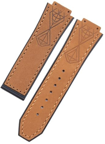 YEAHSO 25 * 17 mm Crazy Horse Echtleder mit Gummi-Silikon-Uhrenarmband, kompatibel mit Hublot-Armband, kompatibel mit Big Bang Belt Authentic Series (Color : Brown, Size : 1_Without Buckle)