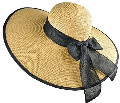 DRESHOW Womens Wide Brim Straw Hat Floppy Foldable Roll up Cap Beach Sun Hat UPF 50+