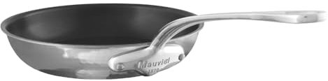 Mauviel M'Elite 5-Ply Hammered Polished Stainless Steel Frying Pan With Cast Stainless Steel Handles, 9.4-in, Made In France