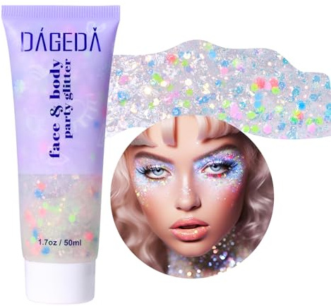 Prreal Body Glitter Gel 50ml, Face Glitters Body Gel Sequins | Shimmer Liquid Eyeshadow, Chunky Glitters for Hair Nails, Holographic Cosmetic Laser Powder Festival Glitter Makeup#Candy