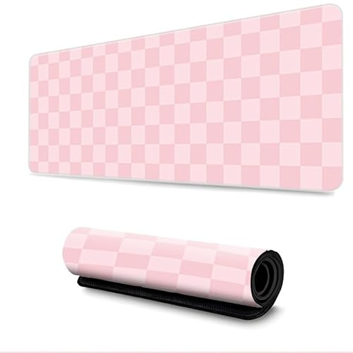 Treer Mouse Mat, Large Mouse Mat with Sewn Edges, Mouse Pad with Non-Slip Base, Gaming Mouse Pad Checkerboard Print, Mousepad Suitable for Office and Home (900x400mm,pink)