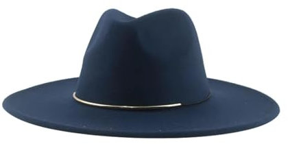 SOYNIA Fedora Trilby Filzhut Hut Damenhüte Große Krempe Einfarbig Bandgürtel Kirche Hochzeit Klassisch Weiß Herrenhüte 56–58 cm (Erwachsene) Marineblau