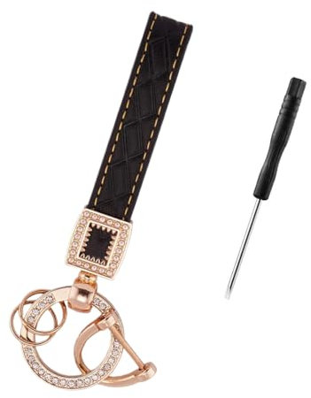 NTRUXZP Schlüsselanhänger Leder, Design-Schlüsselband Key Chain short, Auto Schlüsselanhänger Glitzer Keychain mit Anti-Lost D Ring,Geschenk für Damen oder Männer Schwarz