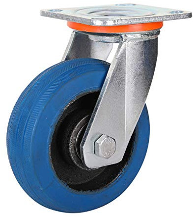 Schwere Lenkrollen – Hochleistungsplatten-Industriemetall-Lenkrollen, drehbare Gummi-Möbelrolle, blau, Eisenkern, 360°-Kugellager, hohe Tragfähigkeit, stumm, 1 Stück, for große Möbel, Trolleys, Flachb