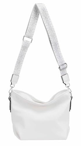 Damen Tasche Shopper Hobo Bags Crossbody Schultertasche Umhängetasche Handtasche Gürteltasche Crossover Kunst Leder Weiß V1