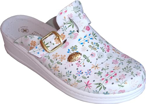 Sanital Light - 1372 - Ciabatte Donna - Antiscivolo - Tomaia in Pelle - Suola Anti-Shock - Comfort per Sanitari - Fiori 1 36
