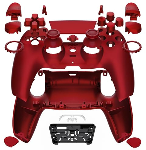 eXtremeRate Luna Re-Design Full Hülle Case kompatibel mit ps5 Controller BDM-030/040/050, DIY-Ersatz Gehäuse&Tasten, Faceplate/Touchpad/Back Shell/Sticks Knöpfe Zubehör für ps5 Controller-Scarlet Red