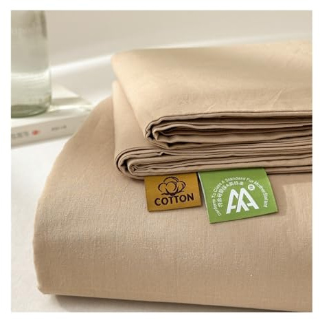 Bettlaken ohne Gummizug Betttuch Haustuch Flaches Laken Weich 100% Gewaschener Baumwolle ohne Gummizug Bequem und Atmungsaktiv(Camel,160x230cm)