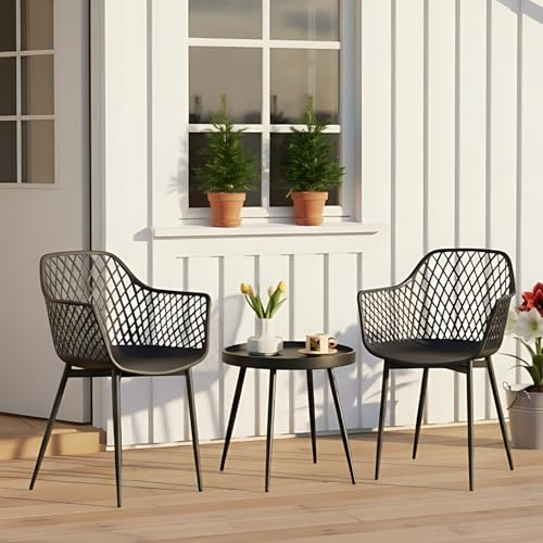 buybyroom Juego de 2 sillas de jardín + mesa, muebles de balcón para exteriores, pequeño balcón, juego de muebles de jardín, de plástico, para balcón, terraza y jardín, color negro