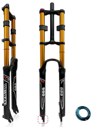 Framgaffel För Mountainbike 26/27,5/29 Tum 145mm Resa 1-1/8'' Rakt/koniskt Rör DH Downhill-fjädergaffel 9 * 100mm QR Rebound Gaffel Skivbroms Manuell Låsning(Gold,29inch)