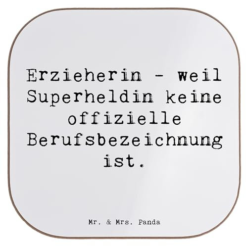 Mr. & Mrs. Panda Untersetzer für Gläser Spruch Erzieherin Superheldin - Geschenk, humorvoller, Design, Dankbarkeit, Kinder, handgefertigte Geschenke, Party, Berufsalltag, Bildung, inspirieren, Tassen