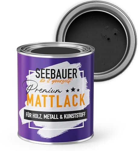 SEEBAUER diy Mattlack Schwarz 375ml für Innen & Außen (No. 100 Black Pearl) Möbelfarbe ohne Schleifen - Hybrid-Lack für Holz, Metall, Kunststoff - Holzlack, Möbellack hohe Deckkraft