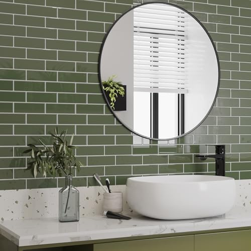 VaryPaper Baldosas Adhesivas Pared Verde Oliva Autocolantes Azulejos 30.5cmx30.5cm 10 Piezas 3D Azulejos Adhesivos Baño Vinilo Adhesivo pared Cocina Pegatinas pared Decorativas Chimenea Escaleras
