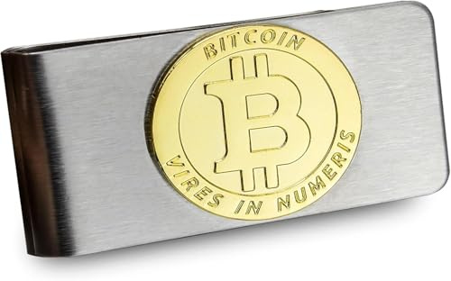Edle Geldklammer aus Edelstahl mit vergoldetem Bitcoin-Emblem, Geschenk für Herren (Silber/Gold)