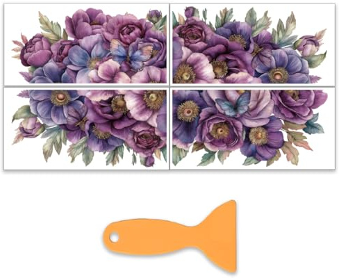 OLYCRAFT 4 Stück/Set Blumen Transferfolien Zum Aufreiben Für Möbel Und Kunsthandwerk 30x15cm Violette Blumen Möbelaufkleber Dekor Schmetterlings Möbeltransferaufkleber Mit 1 Teiligem Schaber