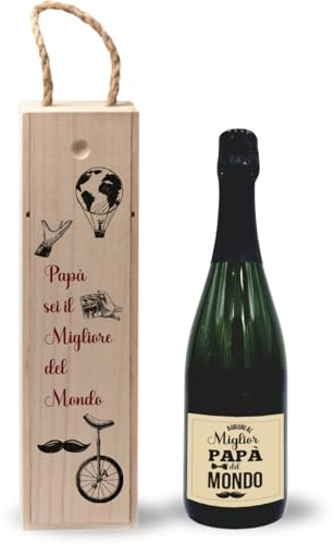 Generico ''Papà sei il migliore del mondo'' Set Regalo per Papà, Bottiglia di Vino con Scatola in Legno Etichetta Personalizzata con Foto Idea regalo festa del Papà Babbo Festa dei nonni Natale