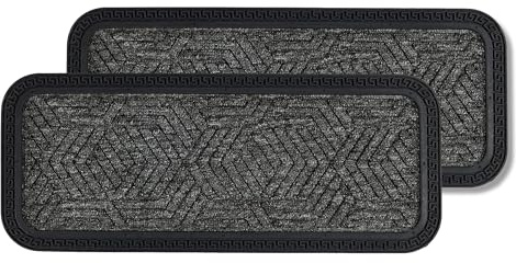 Astra Felpudo Exterior e Interior - Juego de 2, 25x60 cm, Patrón Gris - Alfombrilla de Entrada Antideslizante - Felpudo Atrapasuciedad Resistente - Felpudo Exterior para Escalones