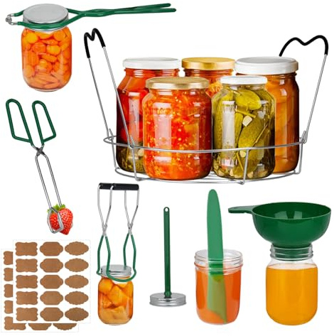 Toowood Canning Supplies Boxed Set, Canning Kit, Stainless Steel CanningSet, Canning Supplies Starter Kit, Jar Lifter, Folding Rack, Tongs, Multifunctional Canning Tools, Trichter for Mason Jars