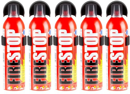 GreenSensor - Spray extintor de incendios, 400 ml, 1-5 unidades, mini extintor portátil con soporte de pared y cabezal pulverizador, spray extintor contra quemaduras de grasa, líquidos y sustancias