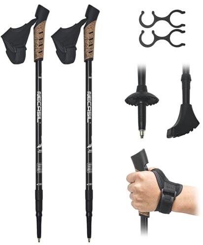 Trekkingstöcke Faltbar Ultraleicht, 2 Stück Wanderstöcke für Damen & Herren, Ultraleicht 259g aus 7075 Aluminium, Nordic Walking Stöcke mit Korkgriff, Verstellbar mit Gummipuffern