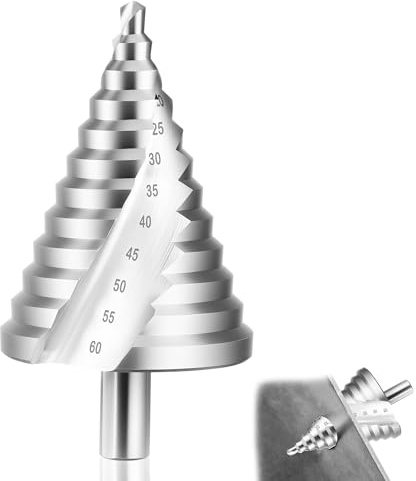 JIZZU Step Drill Bit 6-60mm HSS Spiral Cone Hole Cutter, Spiral Grooved Step Drill Bit Triangle Conical Titanium Coated Double Slot Cone for Cutting Boards, Plastics - High Temperature Resistant