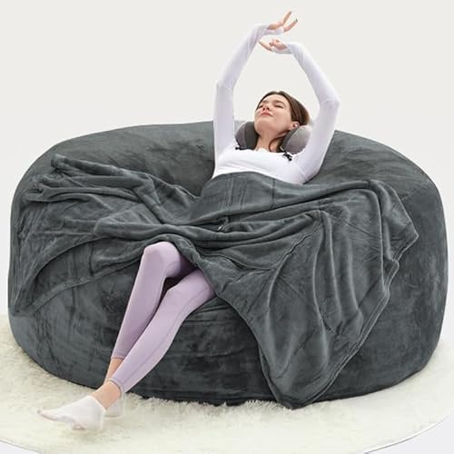Generisch Soy Chair for Adults, Bean Bag with Filler, Storage Foam Chair, Giant Bean Bag with Super Soft Fur, Living Room Furniture, Suitable for Bedroom (Dark Grey, 150cm×150cm(XL))