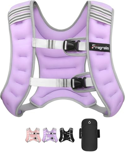 Fragraim Gewichtsweste, 6 kg/8 kg/10 kg/12 kg/16 kg Gewichtsweste für Frauen Herren mit reflektierendem Streifen, Abnehmbarer Handytasche, ideal zum Wandern, Krafttraining, Laufen, Workout, Cardio