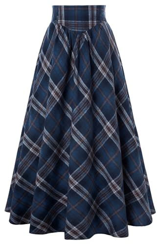 Women Medieval Vintage Tartan Skirts Blue Gothic High Waist Maxi Plaid Skirt 2025 Renaissance Retro A-Line Party Swing Skirt for Party L