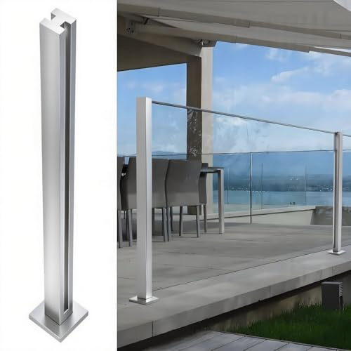 garde-corps en verre Kit de poteaux de garde-corps en verre carré, séparateur extérieur pour escalier, plateforme, poteau de garde-corps en acier inoxydable(MID,H 60CM)