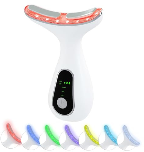 Christmas Gifts Neck Face Massager, Electric Skin Tightening Machine Neck Lift with 45°C Heat EMS Massage, Seven LED with Vibration,Anti-Aging Eye Massagers for Skin Care