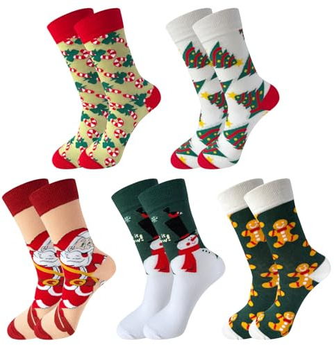 BSITSSS 5 Paires Drôle Chaussette de Noel Homme Femme, PèreNoël Chaussettes de Noel, Bonhommes de Neige ChaussetteNoel, ChaussettesNoel Bonhommes en Pain D'épice, Taille 36-41
