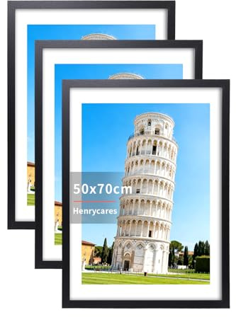 Henrycares 3er Set Bilderrahmen 50x70, Schwarz Rahmen für 50x70 cm, Picture Frame Fotorahmen groß für Fotos, Bilder, Poster