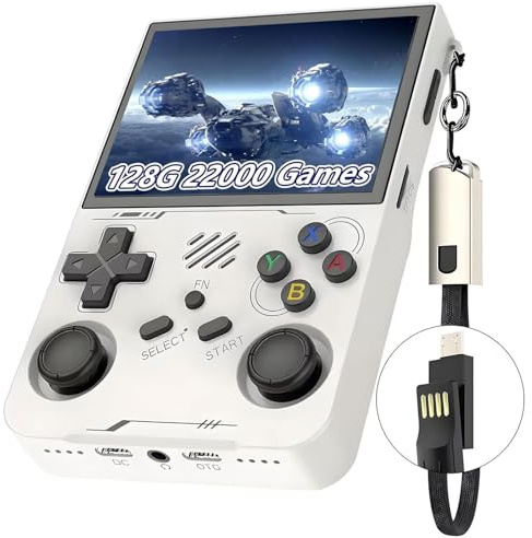Consola De Juegos Portátil R36XX, Sistema Linux De Código Abierto, 22000 Juegos Clásicos 12 Emuladores, Pantalla OCA IPS De 3,5 ″ 640*480 De Resolución Consola De Videojuegos Portátil-White||128GB