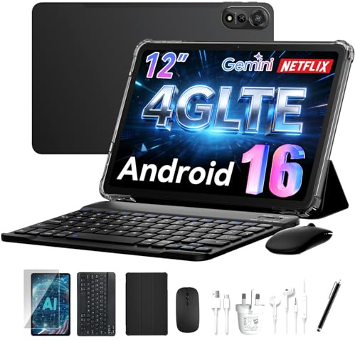 Nexall N90 Android 16 Tablet, 12 inch Tablet, Dual Sim Card Slot, Android Tablet with Keyboard, 4G Lte/5G Wifi, 24GB+128GB/2TB, 2K FHD+, Face ID, 4 Years Warranty, Widevine L1, OTG, 1217-BOX, Gray