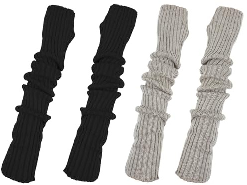 Styquenzer Armstulpen Damen, 2 Paar Lange Fingerless Gloves Weiche Arm Warmers Winter Arm Sleeve Armwärmer Gestrickte Arm-Stulpen Damen Fingerlose Handschuhe Hand Warmers (Schwarz, Grey)