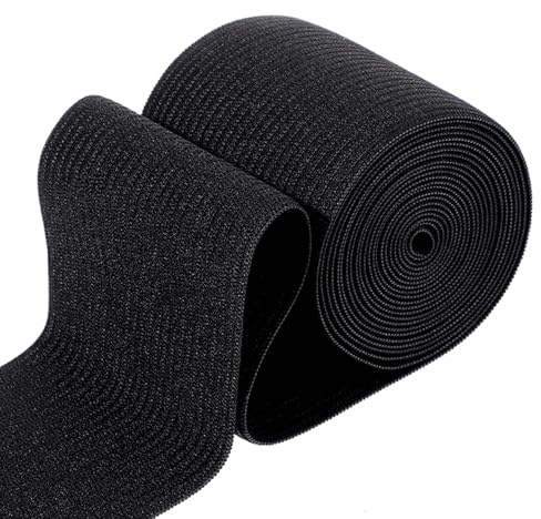 HJZHII Svart gummiband för sömnad, 7,5 cm brett stickat gummiband, 3 m stickat stretchigt band för sömnad, gör-det-själv midjeband, hantverk, överkast, manschetter, kjolar