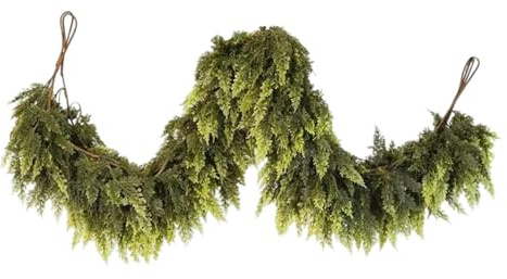 Christmas Mantel Garland Weather-Resistant Decoration, Artificial Cedar Greenery Holiday Accent with/for Indoor Outdoor Use, Garland Detail with/for Fireplace Table Stair, Festive Green Decor wit