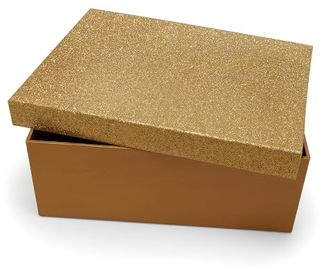 Geschenkkarton Gold Glitter 19 x 13,5 x 7 cm – Geschenkbox „Gold Glamour“ mit Deckel, luxuriöse Geschenkschachtel