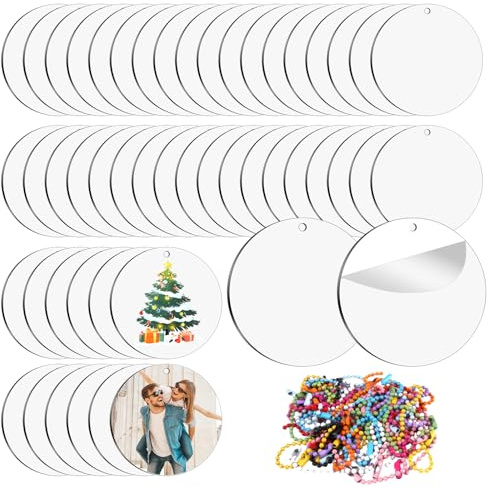50 Stück Acrylscheibe Rund für DIY Schlüsselanhänger Bastelprojekt Malerei | Transparente Acrylglas Scheiben 5 x 0.1 cm mit Loch, Acrylkreis Rohlinge Klare Acrylplatten Rund