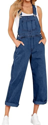 Kdtoll Salopette Jeans Donna, Pantaloni Lunghi in Denim Oversize con Spalline Regolabili e Tasche, Tinta Unita, Stile Casual per Tempo Libero e Lavoro