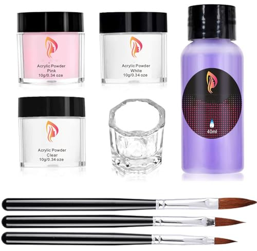 Acrylic Nail 3 Colors Powder for Extensions,Pink White Clear Nail Powder for Beginners Home DIY Nail Art