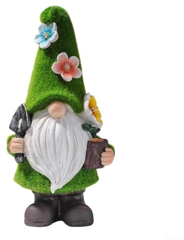 Statue de nain de jardin solaire en résine avec lumière LED, décoration de pelouse résistante aux intempéries pour décoration de cour, terrasse, figurine naine vive (A)