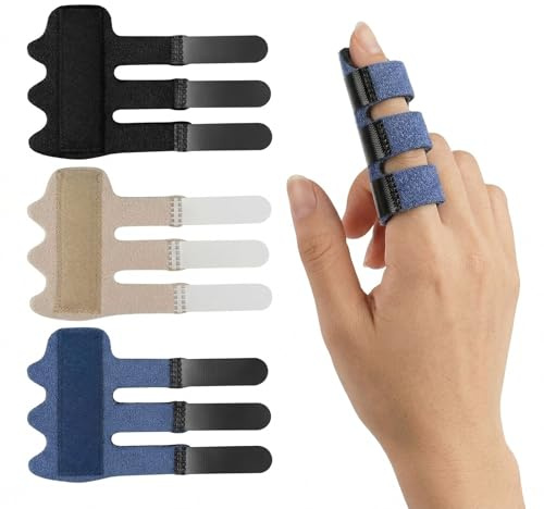 COYUN Tutore Dito a Scatto, Tutore Dito Medio, Set di 3 Pezzi Stecca Dito Mano Regolabile con Supporto in Alluminio per Dito Medio, Indice, Anulare, Protezione per Lesioni Sportive,Lussazioni e Dolore