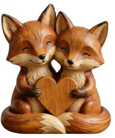 2D Fuchs Holzdeko, Flache Tierische Holzfiguren, Fox Deko Figuren mit Herzen, Handgefertigte Holzfigur für Bücherregal, Schreibtisch, Wohnzimmer, Geschenk für Fuchs Liebhaber