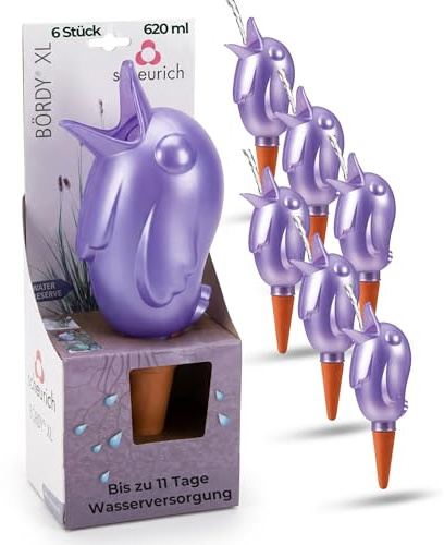 Scheurich Bewässerung Bördy XL Lila 6 Stück - 620ml Wasser für bis zu 7 Tage Purple Pearl Höhe 29 cm mit Tonkegel