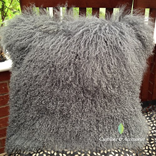 Co-sy 40 * 40CM GENUINE MONGOLIAN SHEEPSKIN LAMB WOOL FUR CUSHION WITH PAD (Grey)
