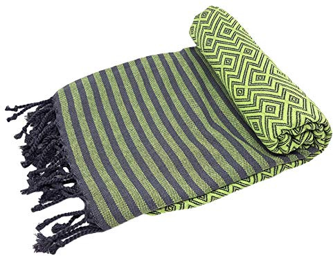 Stefano Ferrante KELIM LUX Hamamtuch (grasgrün) | Saunatuch, Pestemal, Fouta, Strandtuch, Badetuch, 100x180 cm, Baumwolle