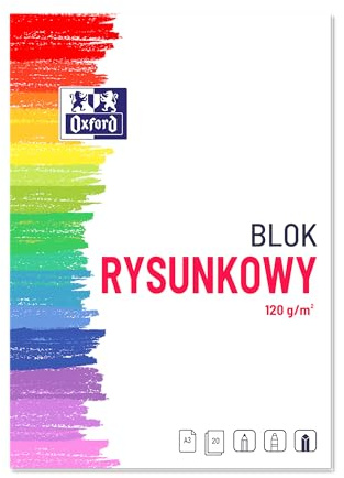 Oxford Zeichenblock A3 Weiß (20 Stück) - Großpackung mit 20 Blöcken à 20 Blatt, 120 g/m² extra starkes Papier, radierfestes Malpapier für Schule & Kunst, Skizzenblock für Bleistift (Weiß)