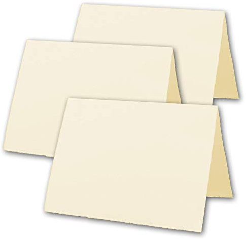 150x DIN A5 Vintage Falt-Karten, Büttenpapier, 148 x 210 mm - hoch-doppelt, Chamois-Elfenbein 240 g/m² - Vellum Oberfläche
